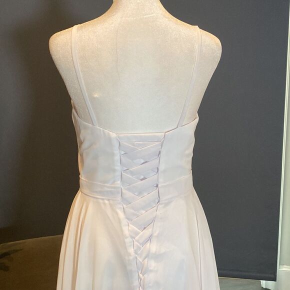 Women’s Elegant White Chiffon Full Length Dress CorsetBack Leg Slit Size 2 *READ - Picture 6 of 12